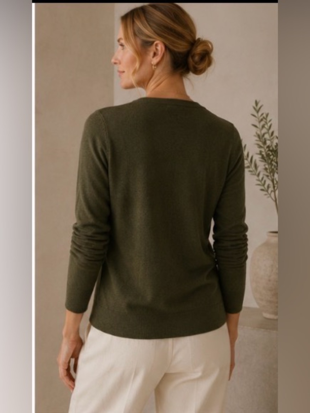 Barneys New York Olive Green Wool Cashmere Blend Cardigan Large - Picture 2 of 9